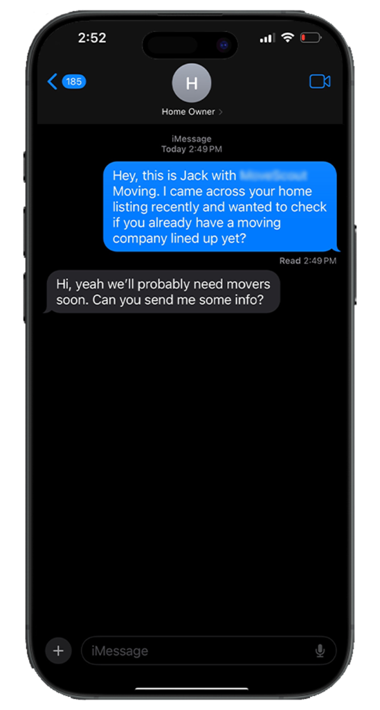MoveScout SMS conversation demo